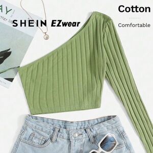 One Shoulder Rib Knit Crop Top